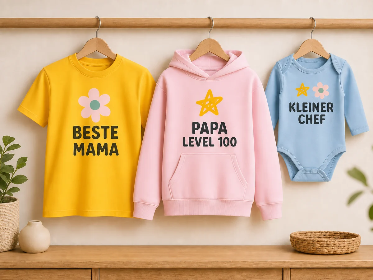 T-Shirt, Hoodie und Babybody mit eigenem Aufdruck